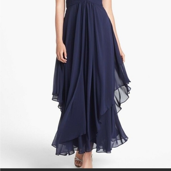 Eliza J Embellished Tiered Chiffon Halter Gown Dress in White - Picture 5 of 16